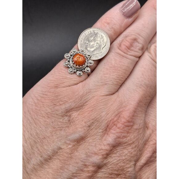 Spiny Oyster Turquoise Ring, Size 6, Southwestern, Orange, Sterling Silver - Picture 7 of 11